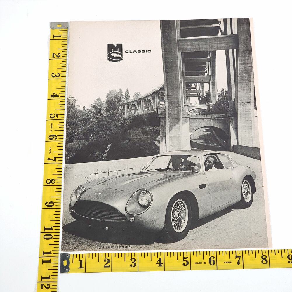 Vintage Aston Martin DB4GT Zagato Black & White Print Ad Motor Sport Illustrated